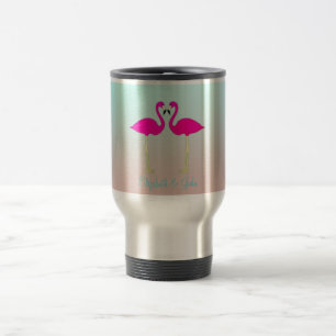 Liebevolle rosa Flamingos - Personalisiert Reisebecher