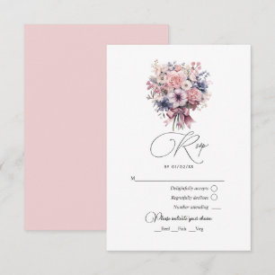 Liebevolle rosa Schleife und pastellfarbene Bouque RSVP Karte