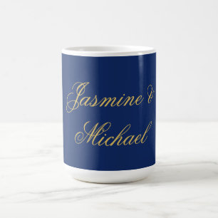 Liebevolle Schicke Kalligrafie-Paarnamen Blau & Go Kaffeetasse