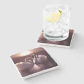 Liebevolle Schwäne, die ein Herz bilden Steinuntersetzer (Seitenansicht)