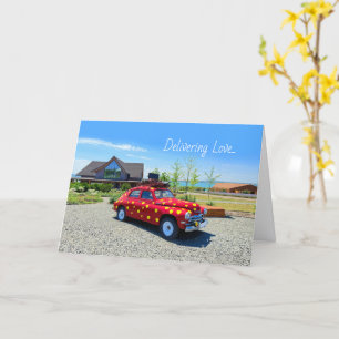 Liebevolle Vintage-Auto-Grußkarte – Liebe liefern Karte