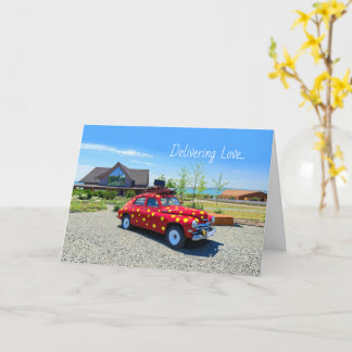 Liebevolle Vintage-Auto-Grußkarte – Liebe liefern Karte