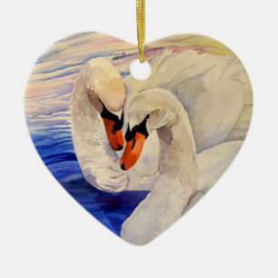 Liebevollen Schwan-Aquarell-Valentinsgrußes Keramikornament