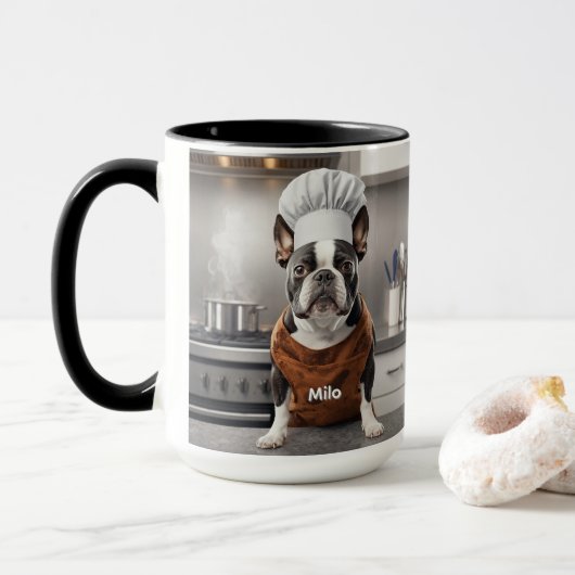 Liebevoller Boston Terrier Personalisiert Tasse (Mit Donut)