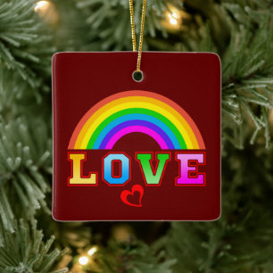 Liebevoller Bunter Regenbogen Rotes Herz Keramikornament