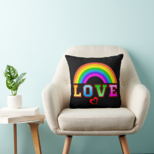 Liebevoller Bunter Regenbogen Rotes Herz Kissen