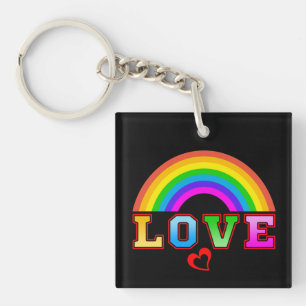 Liebevoller Bunter Regenbogen Rotes Herz Schlüsselanhänger