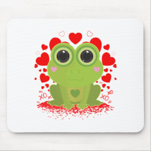 Liebevoller Kawaii-Frosch mit Herzen Süße Liebe Mousepad