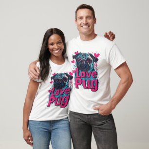 Liebevoller Love Pug mit rosa Herzen zum Valentins T-Shirt