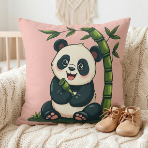 Liebevoller Panda umarmt Bambus Süße Cartoon-Kunst Kissen
