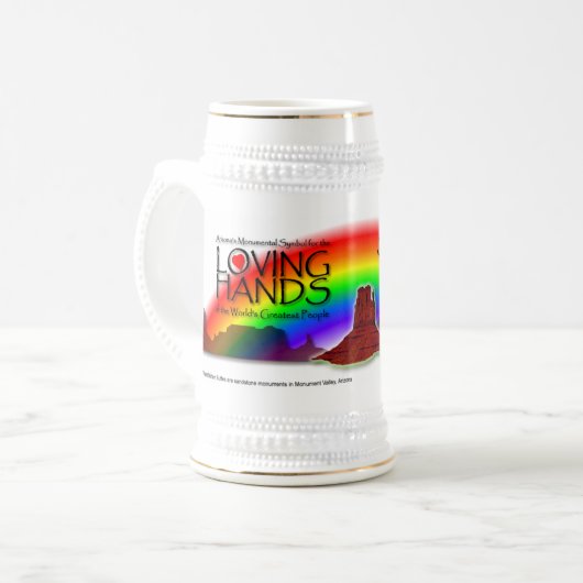 Liebevoller Regenbogen Stein der Stieftochter Hand Bierglas (Vorderseite Links)