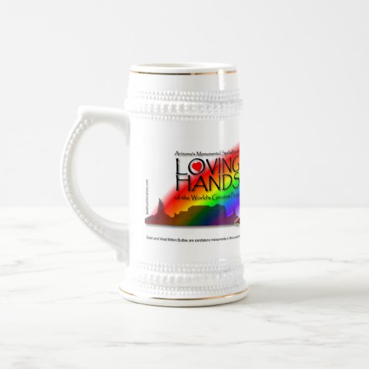 Liebevoller Regenbogen Stein der Stieftochter Hand Bierglas (Links)