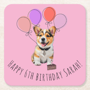 Liebevoller Rosa Corgi Geburtstag Anpassbar Rechteckiger Pappuntersetzer