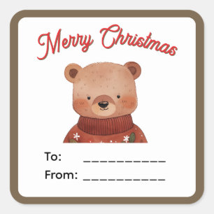Liebevoller Teddybär (G) Weihnachtsgeschenk-Etiket Quadratischer Aufkleber