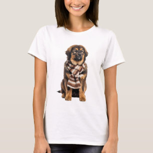 Liebevoller Tibet-Mastiff-Welpe mit Gestricktem T-Shirt