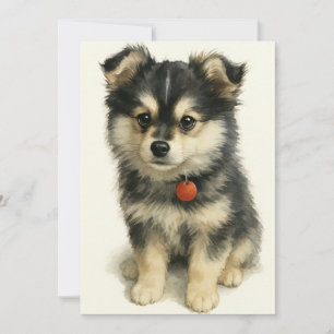 Liebevoller Wasserfarben-Pomchi-Welpe  Dankeskarte