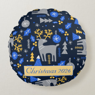 Liebevoller Weihnachten Skandinavischer Stil Blau Rundes Kissen