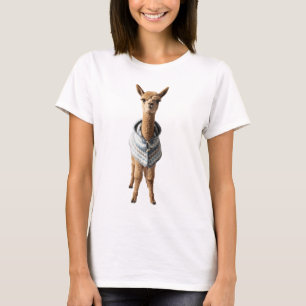 Liebevolles Alpaka in handgefertigtem Strickponcho T-Shirt