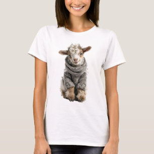 Liebevolles Fluffiges Lamm mit Gestricktem Wollpul T-Shirt