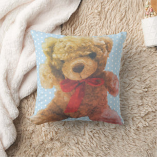 Liebevolles Hellblaues Vintage-Teddybär-Kinderzimm Kissen