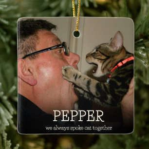 Liebevolles minimalistisches Katzen-Fotogedenken Keramikornament