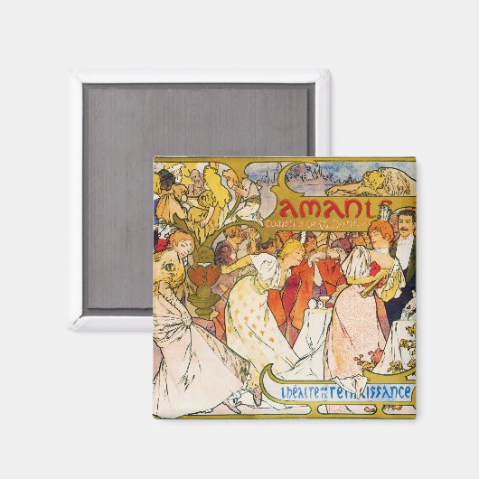 Liebhaber, Alphonse Mucha Magnet (Vorderseite/Rückseite)