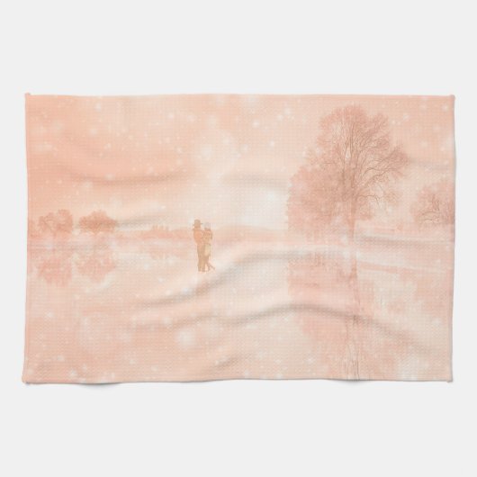 Liebhaber auf einem gefrorenen Teich Geschirrtuch (Horizontal)