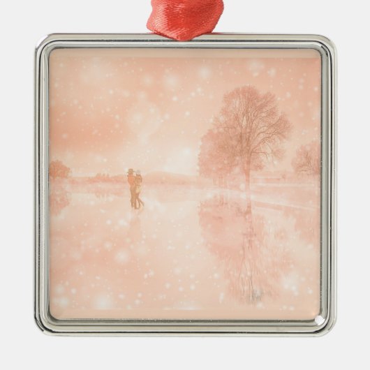 Liebhaber auf einem gefrorenen Teich Ornament Aus Metall (Vorne)