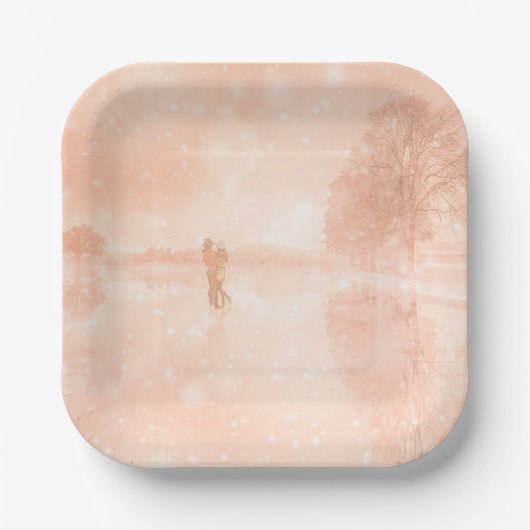 Liebhaber auf einem gefrorenen Teich Pappteller (Vorderseite)