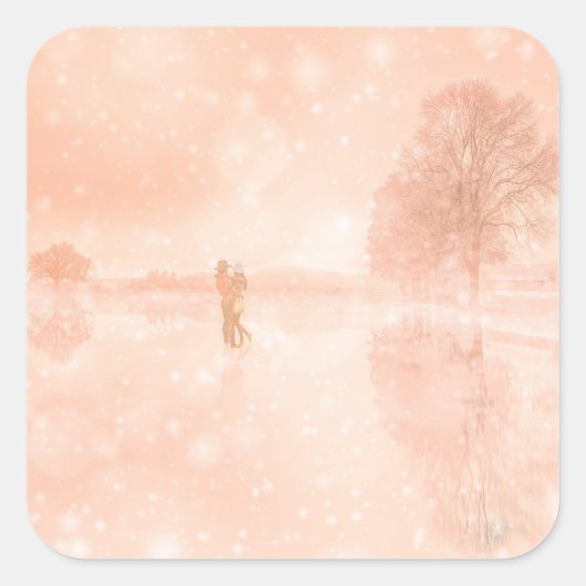 Liebhaber auf einem gefrorenen Teich Quadratischer Aufkleber (Vorderseite)