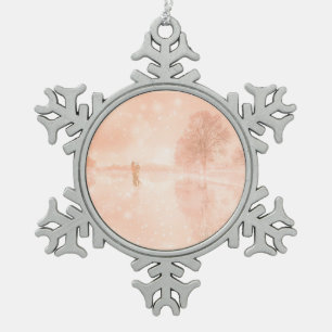 Liebhaber auf einem gefrorenen Teich Schneeflocken Zinn-Ornament