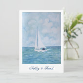 Liebhaber auf einem Segelboot - Hochzeitseinladung Einladung (Stehend Vorderseite)