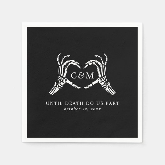 Liebhaber bis zum Tode Skelette und Rose Hochzeit Serviette (Vorderseite)