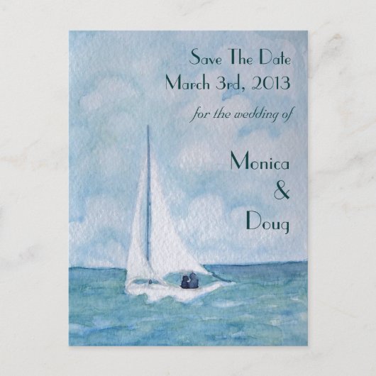 Liebhaber eines Segelbootes, Save the Date Postkar Ankündigungspostkarte (Vorderseite)