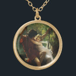 Liebhaber im Swing. Frühjahr von Pierre Auguste Co Vergoldete Kette<br><div class="desc">Vintage Abbildung Viktorianische Liebe und Romantik-Bild mit einem jungen Ehepaar in der Liebe,  das auf einer Schaukel von einem Baum in einem Wald schwingt. Künstler: Pierre Auguste Cot; Titel Frühling,  1873.</div>