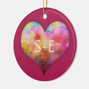 Liebhaber Initialen Farbige Distressed Art Herz Keramik Ornament