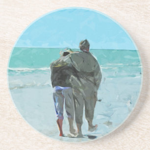 Liebhaber Jubiläumsspaziergang am Strand Abstrakt Sandstein Untersetzer