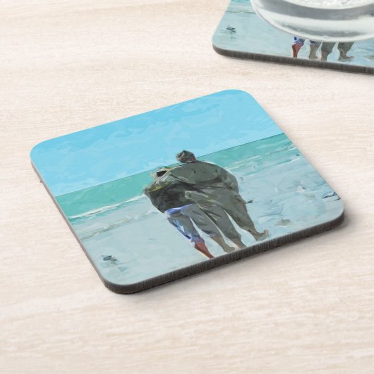 Liebhaber Jubiläumsspaziergang am Strand Abstrakt Untersetzer (Linke Seite)