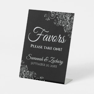 Liebhaber nehmen eine elegante Silver & Black Wedd Sockelschild