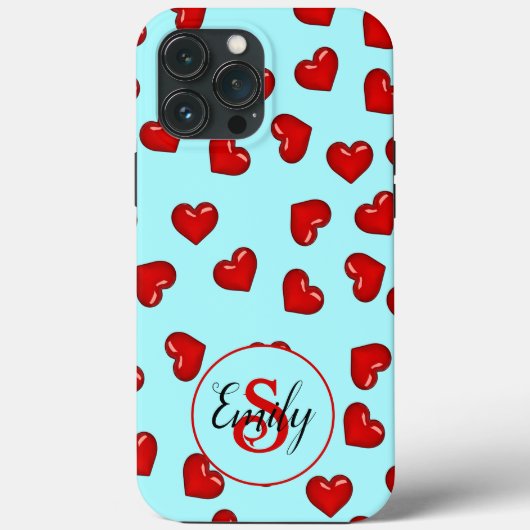 Liebhaber rotes Herzmuster auf Blue Custom Monogra Case-Mate iPhone Hülle (Rückseite)