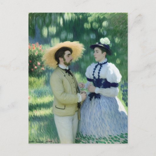 Liebhaber Treffen im Garten Vintage Malerei Postkarte (Vorderseite)