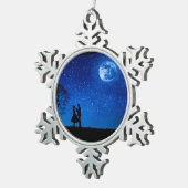 Liebhaber unter Vollmond Schneeflocken Zinn-Ornament (Rechts)