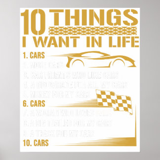 Liebhaber von Autos Lustiges Geschenk - Zehn Dinge Poster