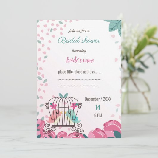 Liebhaber von Vögeln in Käfig Blumenbrause Einladu (Stehend Vorderseite)