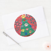 Liebhaber Weihnachtsbaum mit Paws Ornaments Rot Runder Aufkleber (Umschlag)