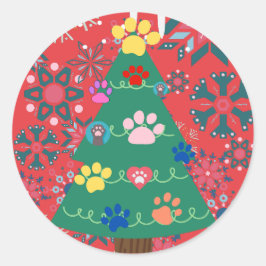 Liebhaber Weihnachtsbaum mit Paws Ornaments Rot Runder Aufkleber