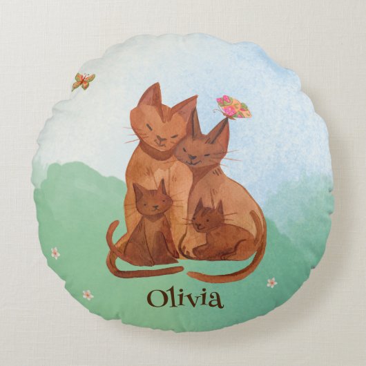 Liebkatzenfamilie Rundes Kissen (Vorderseite)