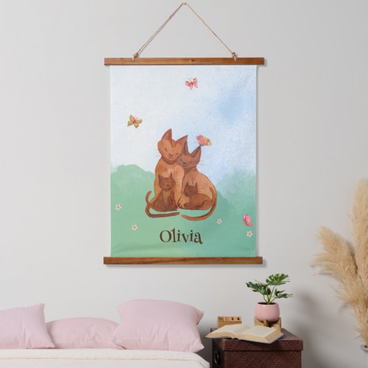 Liebkatzenfamilie Wandteppich Mit Holzrahmen (Schlafzimmer)