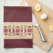 Lieblich blumengeschmückte Bordeaux und Creme Geschirrtuch (Viertel Falte)