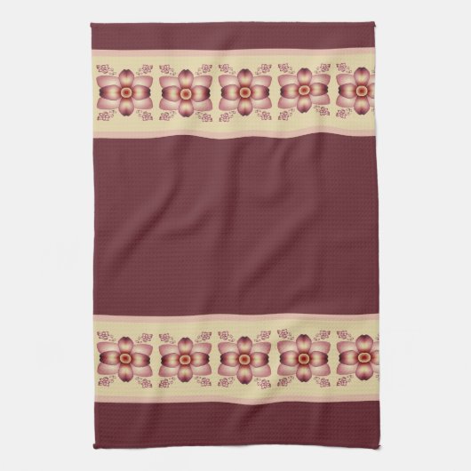 Lieblich blumengeschmückte Bordeaux und Creme Geschirrtuch (Vertikal)